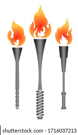 Satz von drei Vektorillustrationen Fackeln mit roten Flammen