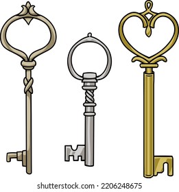 set three vector Victorian keys in color
