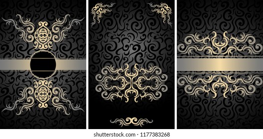 Set of three vector vintage cards with a beautiful floral decor on a seamless background   