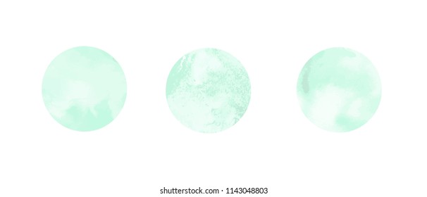 set of three vector watercolor circles pastel blue color