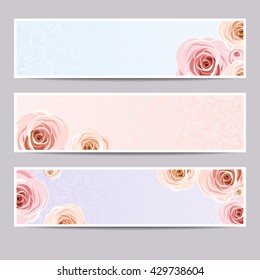 Set of three vector web banners with roses.