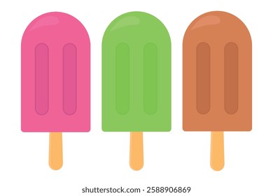 Set of three vegan ice creams on a white background. Vector illustration for design, poster, banner.	