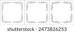 Set of three vegetal vector frames with forest flowers and leaves. Black and white. Vector frame for all sizes and formats. Isolated vector illustration.	
