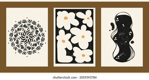 Set of three vertical abstract minimalist backgrounds. Hand-drawn illustrations with doodle pattern for  for wall decoration, postcard or brochure, cover design, stories, social media, app design.