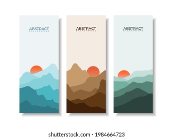 Set of three vertical banner with beautiful mountain chain landscape