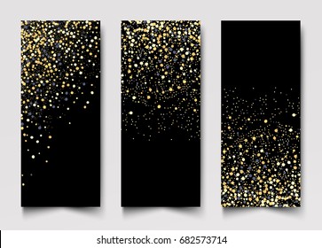 The set of three vertical banners with black color with Golden glitter.
