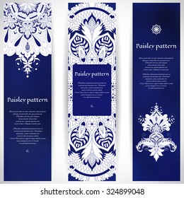 Set of three vertical banners. Gradient mesh backdrop. Place for your text.