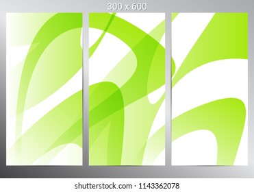 Set of three vertical banners. Green abstract background. Modern infographic design. Vector illustration