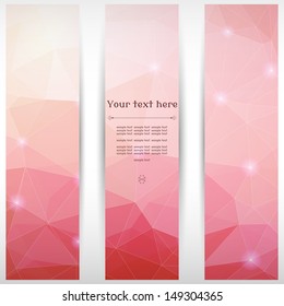 Set of three vertical banners. Multicolored polygonal vector background