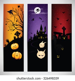 Set of three vertical banners on Halloween