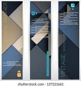 Set of three vertical banners. Polygonal vector background with elements of infographics.