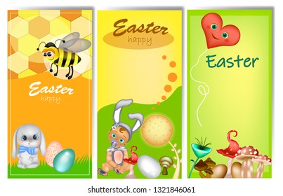 Set of three vertical Easter banners  template with place for your text.