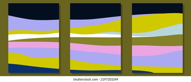 Conjunto de tres fondos geométricos verticales dibujados a mano. Fondo abstracto para el diseño de tarjetas, impresiones, banners, redes sociales.
