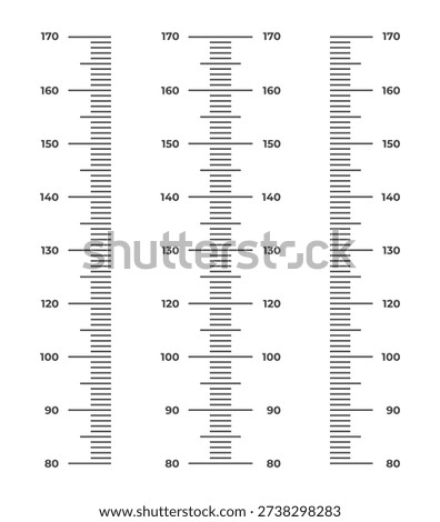 Set of three vertical height measurement scales with centimeter markings ranging from 80 to 170. Perfect for medical tracking, child growth charts, or fitness monitoring.