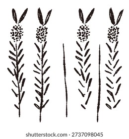 Set of Three Vertical Monochrome Lavender Flower Sprigs