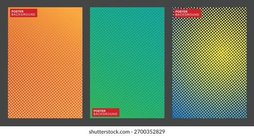Conjunto de três vibrantes fundos de gradiente de meio-tom perfeito para cartazes, folhetos e desenhos digitais, oferecendo uma estética moderna e atraente.