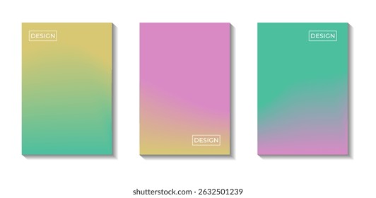 Set of three vibrant pastel gradient poster mockups viewed from front angle with subtle shadow, designed for minimalist branding or editorial layout in modern creative presentation.