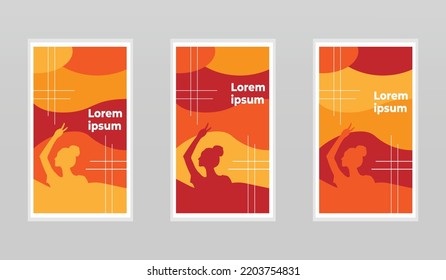 Set of Three Victory Sign Girl Poster, Wall Abstract Poster, Flyer Cover Template Illustration, Red and Yellow Book Design