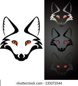 set of three view cutout fox head stencil, isolated on white