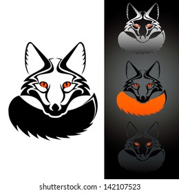 set of three view cutout fox head stencil, isolated on white