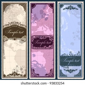 Set of three vintage bookmarks with map parts