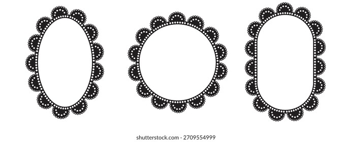  Set of three vintage borders with delicate scalloped edges, wavy patterns, and ornate details, perfect for decorative designs, monograms, and elegant compositions.