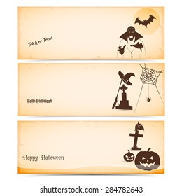 Set of three vintage Halloween banners and Website spooky header or ticket   vector illustration design