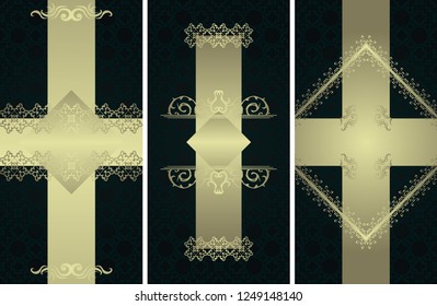 Set of three vintage invitations in luxury design. Seamless background          