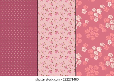 Set of three vintage patterns. Floral Wallpaper backgrounds. Good For web, Print, Wrapping paper.