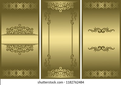 Set of three vintage stylish invitations with luxury gold decoration    