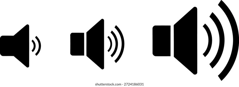 A set of three volume control icons representing mute, low volume, and high volume levels.