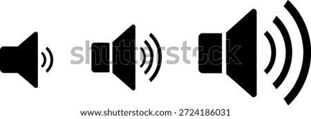 A set of three volume control icons representing mute, low volume, and high volume levels.