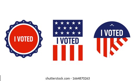 Set of three I voted sticker for elections in United States of America. Election I voted sticker design. Vector illustration.