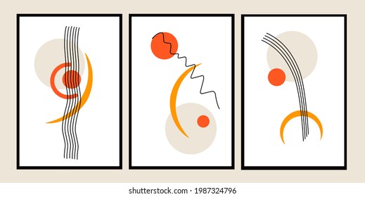 Set three wall art of abstract Geometric mid century modern. Minimalist wall decor. Pastel color wall Decorations for home.