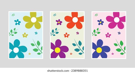 A set of three wall paintings, canvas for the living room. Poster element for interior design of a dining room, bedroom, office. Abstract floral background with flowers. Home decor of the walls.