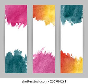 Set of three watercolor banners. Vector illustration