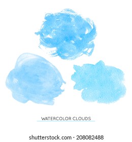 set of three watercolor clouds