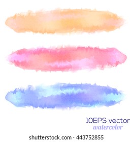 Set of three watercolor-like fully vector stains isolated on white background. Stain can be used for wallpaper, website background, wrapping paper and so on. Watercolor design.