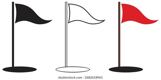 Conjunto de tres iconos de bandera ondeando.