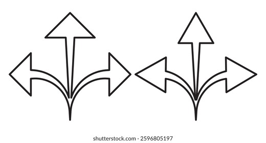 Set of Three way directional icon collection. Road, direction, branching arrow symbol. Vector Illustration.