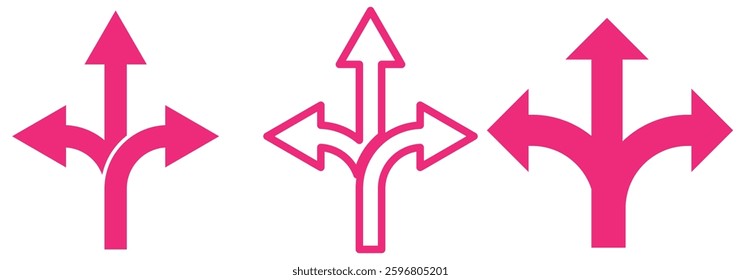 Set of Three way directional icon collection. Road, direction, branching arrow symbol. Vector Illustration.