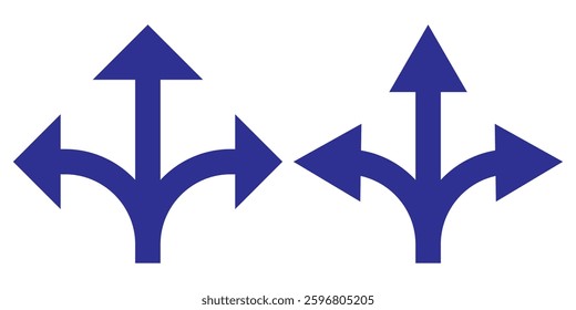 Set of Three way directional icon collection. Road, direction, branching arrow symbol. Vector Illustration.