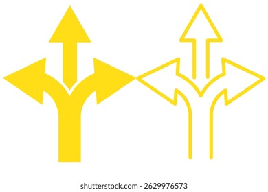Set of Three way directional icon collection. Road, direction, branching arrow symbol. Vector Illustration. 