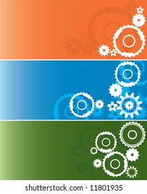 Set of three wheel industrial backgrounds or banners