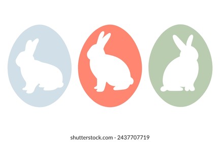 Set of three white bunny silhouettes for Easter greeting card, banner or poster design. Rabbit icon. Easter bunny -vintage greeting card