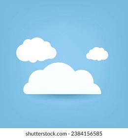 Conjunto de tres nubes blancas de color azul claro. Resumen de elementos de caricatura de nubes blancas, ilustración vectorial