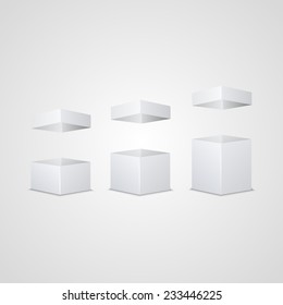 Set of three white open cartons. Isolated. Vector illustration.