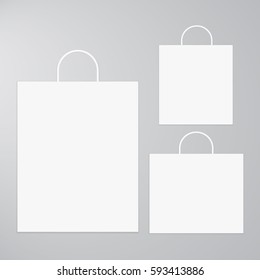 Set of Three White Paper Shopping Bags. Vector Illustration.