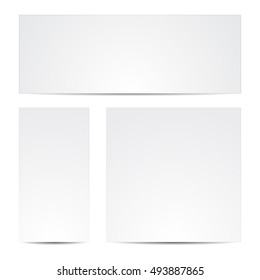 Set of three white pieces of paper with shadows