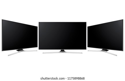 Набор из трех широких телевизионных экранов макет изолированных на белом фоне. Векторная иллюстрация